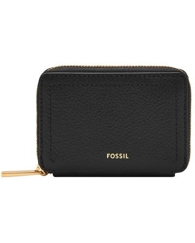 Fossil Logan Litehidetm Leather Rfid Blocking Zip Around Card Case Wallet - Black