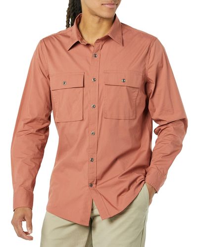 Amazon Essentials Standard-fit Long-sleeved Two-pocket Utility Shirt - Orange