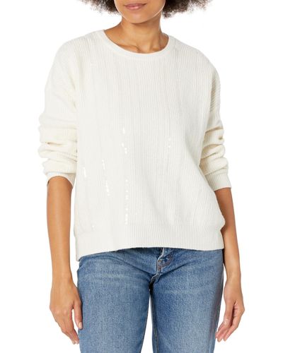 Calvin Klein Sequin Crew Neck Long Sleeve Sweater - White