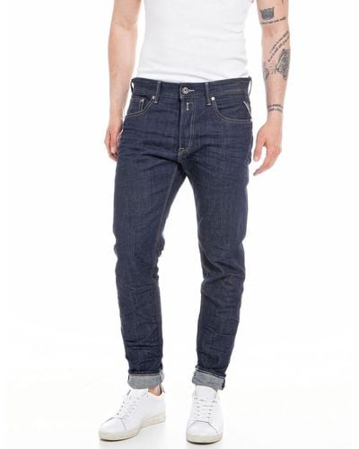 Replay Jeans Uomo Willbi regular Fit Aged in Cotone Bio - Blu
