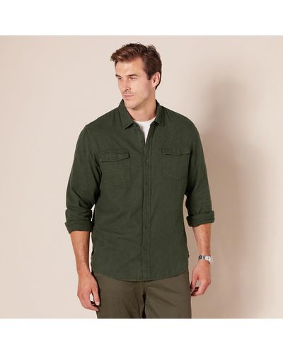 Amazon Essentials Camisa Entallada de Franela con Dos Bolsillos y ga Larga Hombre - Verde