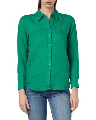 Tommy Hilfiger Bluse Leinen Relaxed Shirt Hemdbluse - Grün