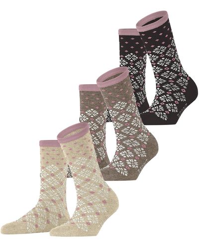 Esprit Norwegian 3-pack W So Cotton Patterned 3 Pairs Socks - White