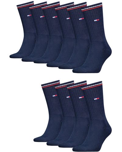 Tommy Hilfiger Lifestyle Crew Lot de 10 paires de chaussettes de tennis longues pour homme et femme - Bleu