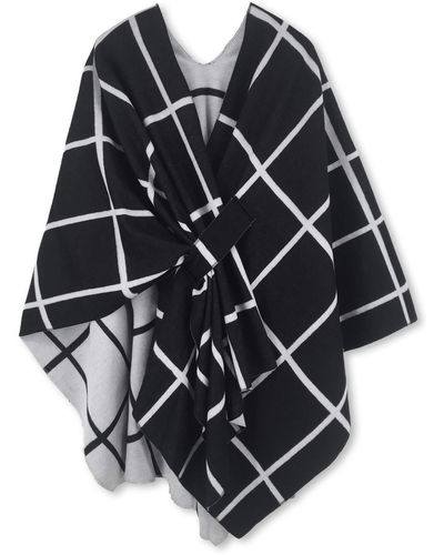 HIKARO Poncho d'hiver Cape Mode Réversible Châle Écharpe Wrap Chaud Cardigan Créatif teau Noir - Multicolore