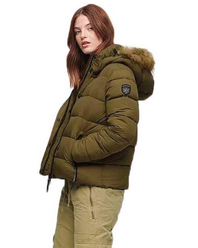 Superdry Faux Fur Short Hood Puffer Jacket - Green