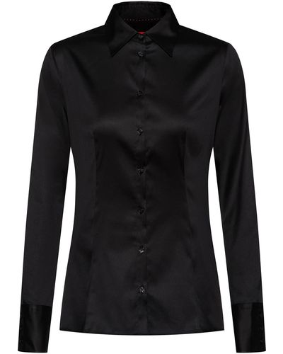 HUGO S The Fitted Shirt Slim-fit Blouse In Cotton Blend With Easy-iron Finishing Black