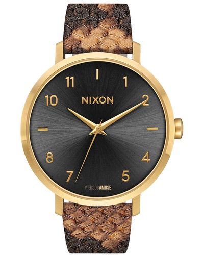 Nixon Arrow Leather Rust Amuse Watch A10912891 Gold - Grey