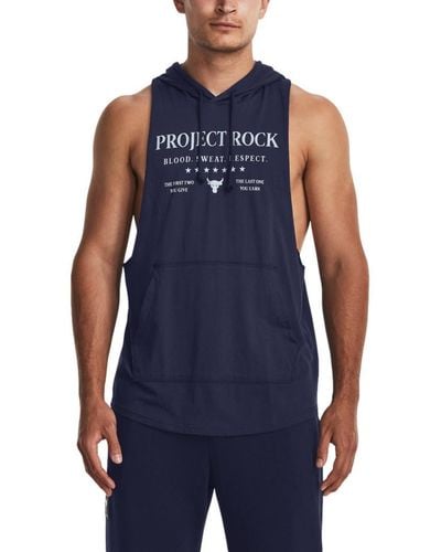 Under Armour S Project Rock Sleeveless Hoodie Blue S