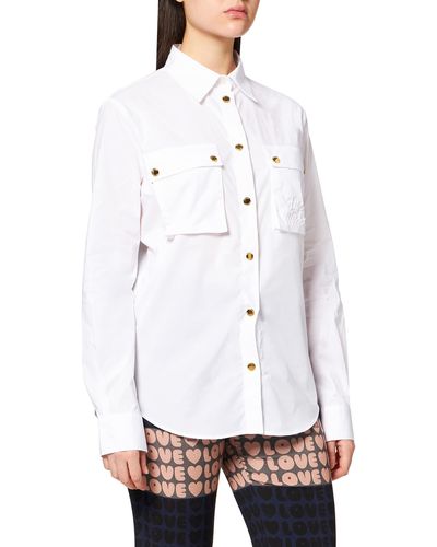 Love Moschino Regular Fit Long-Sleeved Shirt with Golden Snap Buttons And Matching Logo Embroidery Camicia - Bianco
