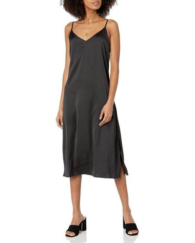 The Drop Ana Silky V-neck Midi Slip Dress Dress - Black
