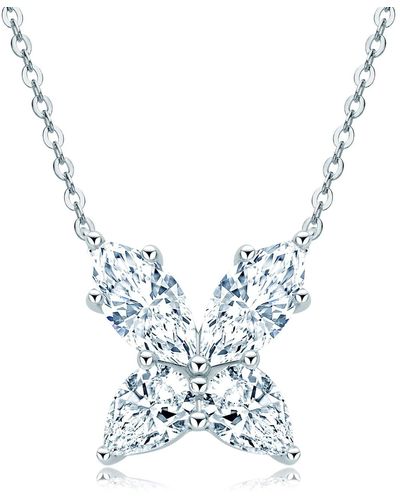 HIKARO Halskette Silber 925 Mit Anhänger Schmetterling Birnenförmiger Schnitt Zirkonia Silberkette Schmuck Geschenke Für Frauen - Blau