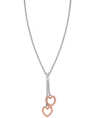 Nomination Halskette – Karabinerverschluss – Halskette aus Messing und Zirkonia mit 2 Herzanhängern – hergestellt in Italien – 42/44 - Mettallic