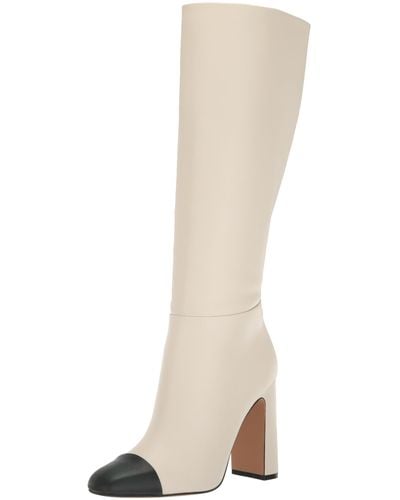 Steve Madden Ally Wide-calf Cap-toe Knee High Block-heel Dress Boots - White