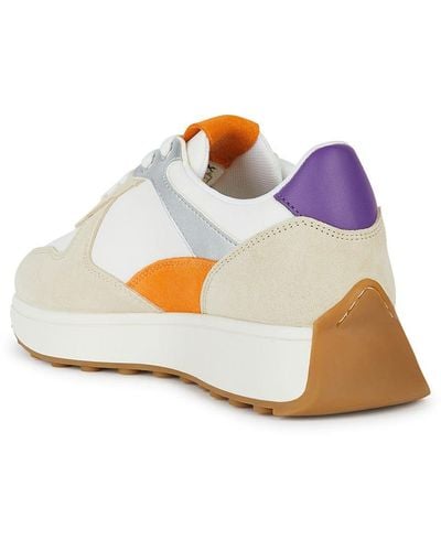 Geox Trainers In Suede And Multiwhite Fabric - Natural