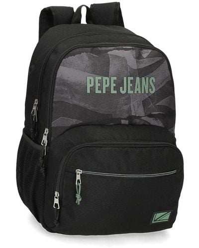Pepe Jeans Davis Sac à Dos Scolaire Double Compartiment Adaptable à Un Chariot Noir 32 x 45 x 16 cm Polyester 21,6 L