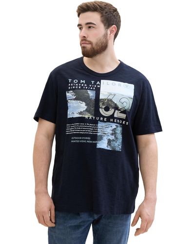 Tom Tailor Plussize Basic Crew-Neck T-Shirt mit Foto-Print - Blau
