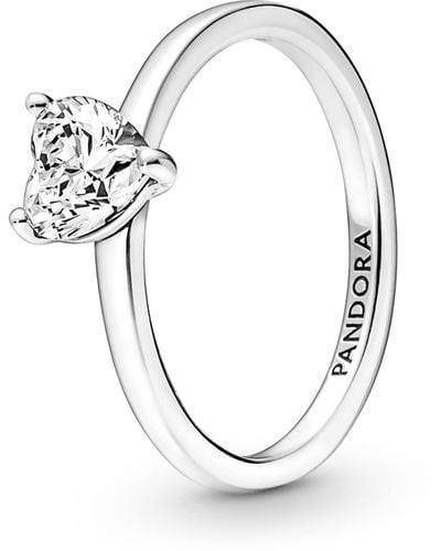 PANDORA Timeless Funkelndes Herz Solitär-Ring aus 952 Sterling Silber mit klaren Cubic Zirkonia Steinchen 191165C01-50 - Mettallic