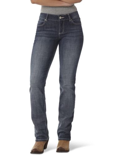 Wrangler Womens Western Mid Rise Stretch Straight Leg Jeans - Blue
