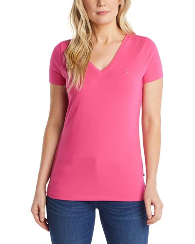 Nautica Easy Comfort superweicher Stretch-Baumwolle mit V-Ausschnitt T-Shirt - Pink