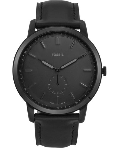 Fossil The Minimalist-mono Stainless Steel Analog-quartz Watch With Leather Calfskin Strap - Black