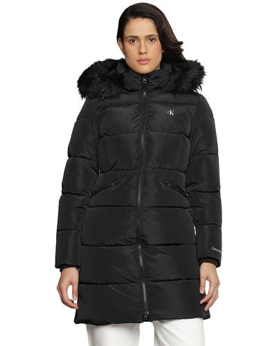 Calvin Klein Tel Faux Fur Hooded Fitted Long Winter - Schwarz