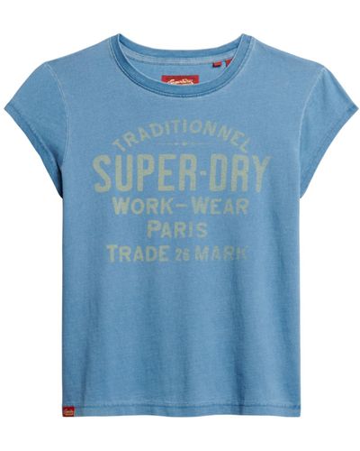 Superdry Indigo Workwear Cap SLV Tee C3-Basic Printed T.Shirt - Blau