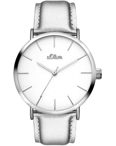 S.oliver Analog Quarz Uhr mit Leder Armband SO-3509-LQ - Grau