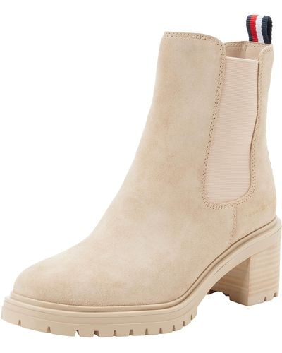 Tommy Hilfiger Low Boot Essential Midheel Suede Ankle Boots - Natural