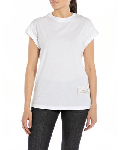 Replay Regular fit T-Shirt Kurzarm Rose Label - Weiß