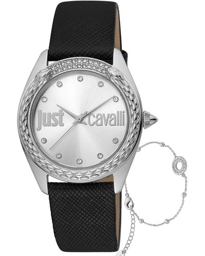 Just Cavalli Analog Quarz Uhr mit Leder Armband JC1L195L0015 - Schwarz