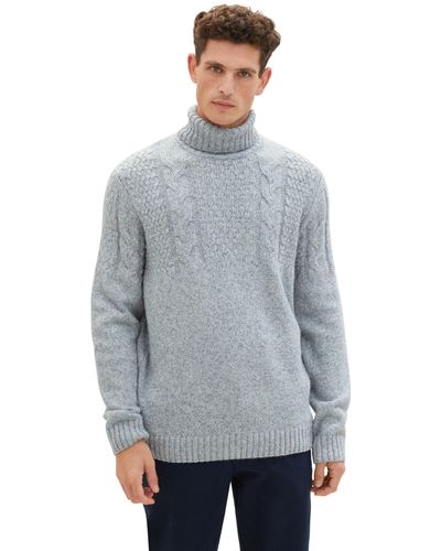 Tom Tailor Rollkragen-Pullover mit Zopfmuster - Grau