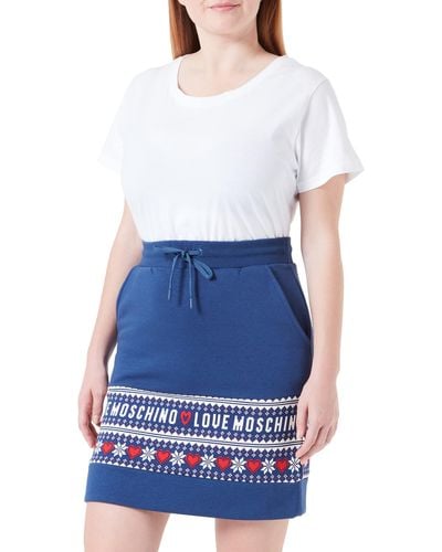 Love Moschino Mini with Insert Allover Hearts & Penguins Printed Skirt - Blau