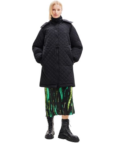 Desigual Puff-sleeve Quilted Coat - Black