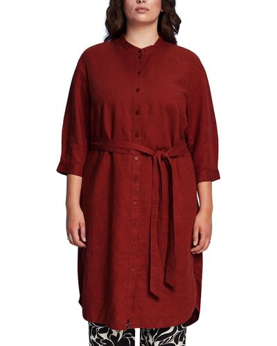 Esprit Curvy Hemdblusenkleid mit Gürtel - Rot