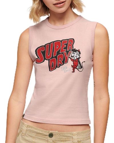 Superdry Retro Embellished Sleeveless T-shirt L Pink