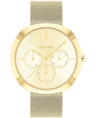 Calvin Klein Analogue Multifunction Quartz Watch For Women Shape Collection With Gold Colored Stainless Steel Bracelet - Metallic