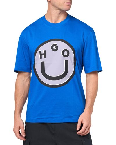 HUGO Smiley Face Cotton T-shirt - Blue