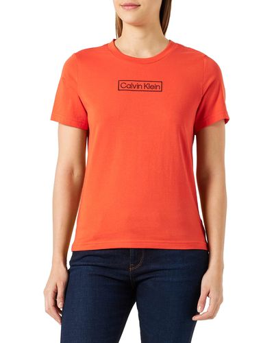 Calvin Klein Col Rond S/S T-Shirt - Rouge