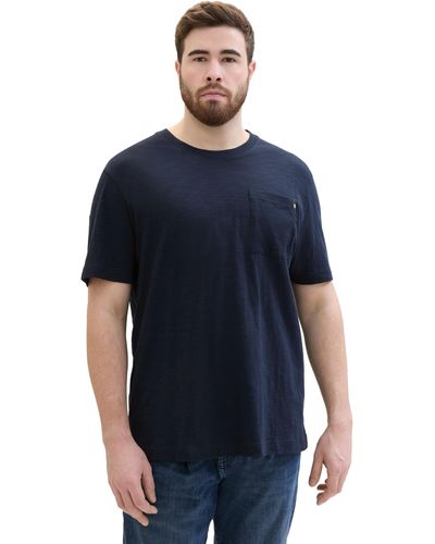 Tom Tailor Plussize Basic Crew-Neck T-Shirt mit Brusttasche - Blau