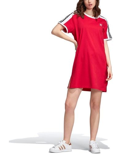 adidas Originals Red Loose Fit Floral Sleeve T-shirt Dress