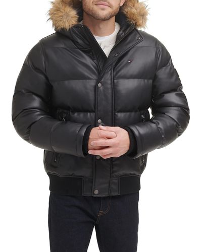 Tommy Hilfiger Quilted Arctic Cloth Snap Front Snorkel Bomber Jacket Parka - Black