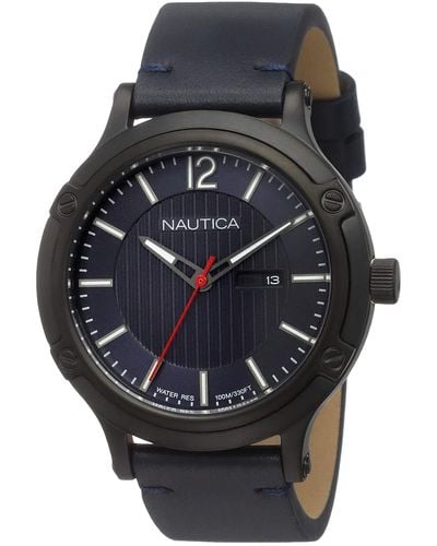 Nautica Analog Quarz Uhr mit Leder Armband NAPPRH017 - Blau