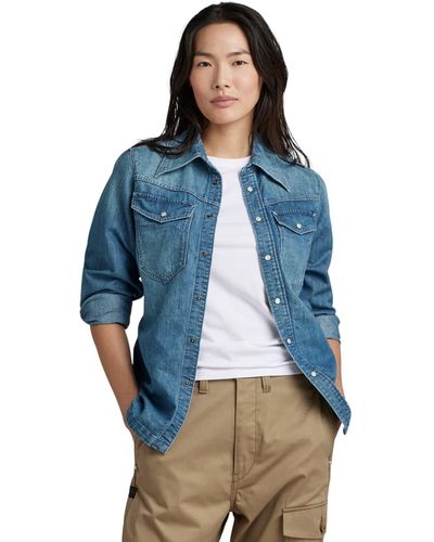 G-Star RAW 70'S Slim Denim Hemd para Mujer - Azul