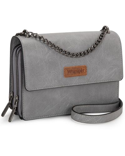 Wrangler Flap Crossbody Purse For Shoulder Bag Vintage Wallets With Chain Strap - Grey