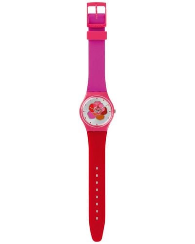 Swatch Erwachsene Analog Quarz Uhr mit Silikon Armband GZ299 - Rot