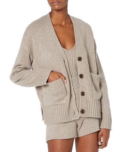The Drop Brigitte Chunky Button-front Pocket Ribbed Cardigan - Grey