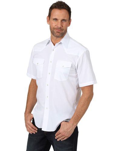 Wrangler Sport Western Basic Two Pocket Short Sleeve Snap Shirt - Bianco