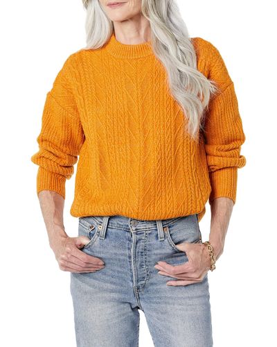 Amazon Essentials Soft-touch Modern Cable Crewneck Sweater - Orange