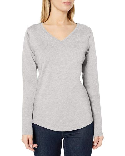 Amazon Essentials Langärmeliges T-Shirt aus 100% Baumwolle mit V-Ausschnitt - Grau
